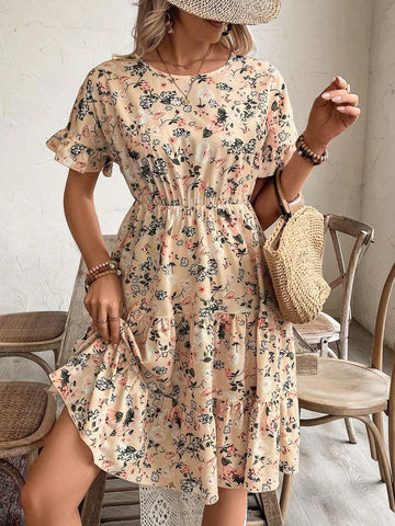 Women's Full-Print Round Neck Short Sleeve Summer Vacation Dress