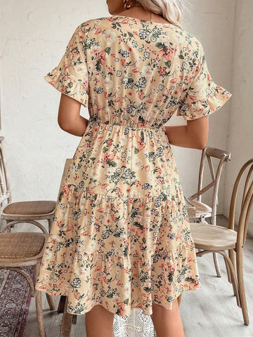 Women's Full-Print Round Neck Short Sleeve Summer Vacation Dress