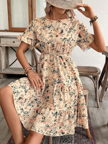 Women's Full-Print Round Neck Short Sleeve Summer Vacation Dress