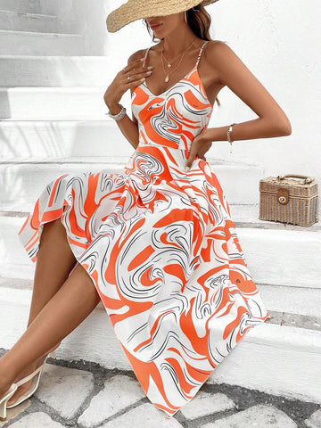 Women's Full Printed Spaghetti Strap Dress