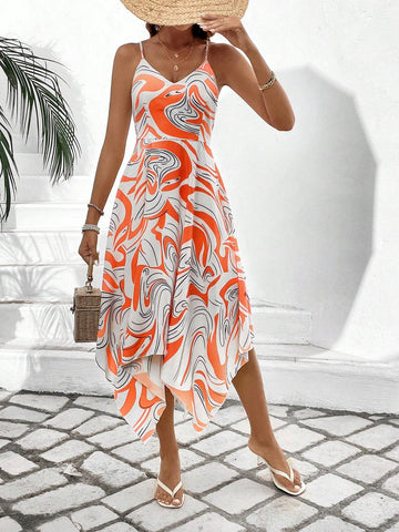 Women's Full Printed Spaghetti Strap Dress