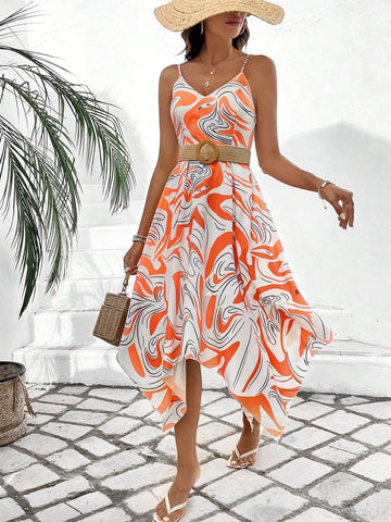 Women's Full Printed Spaghetti Strap Dress