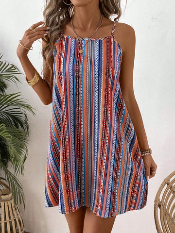 Women's Geometric Pattern Halter Neck Dress