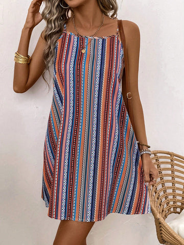 Women's Geometric Pattern Halter Neck Dress
