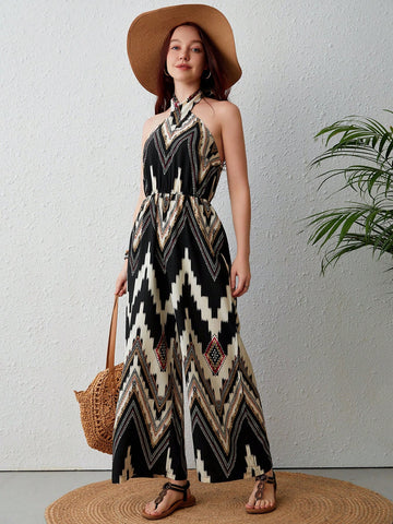 Women's Geometric Print Halterneck Jumpsuit