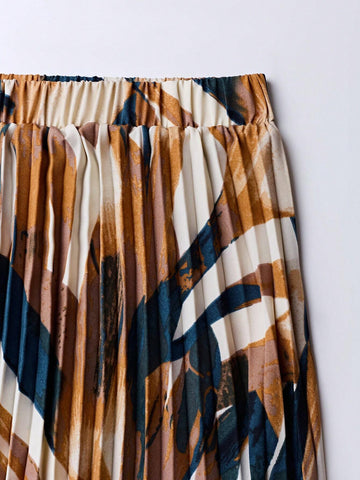 VCAY Women's Geometric Printed Pleated Maxi Casual Skirt For Vacation