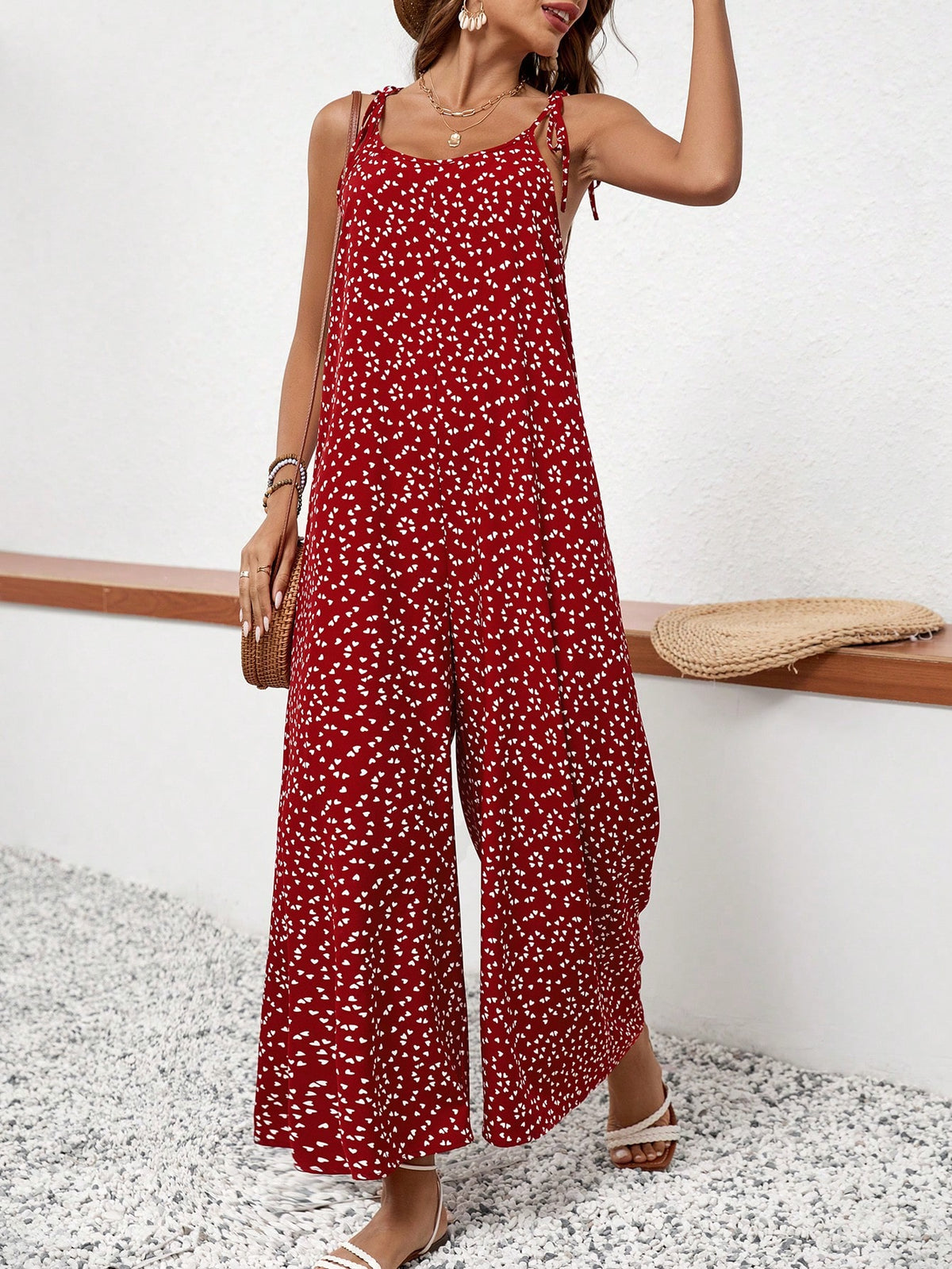Women's Heart Print Strap Jumpsuit