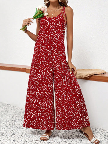 Women's Heart Print Strap Jumpsuit