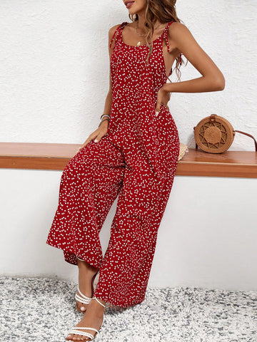 Women's Heart Print Strap Jumpsuit