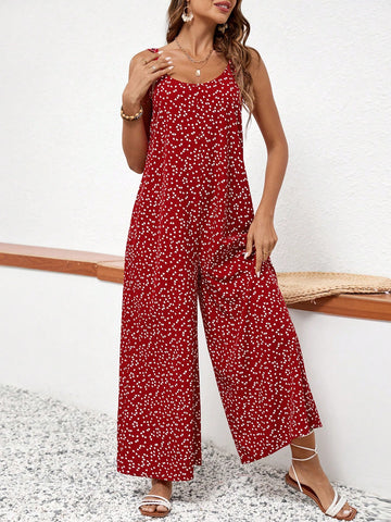 Women's Heart Print Strap Jumpsuit