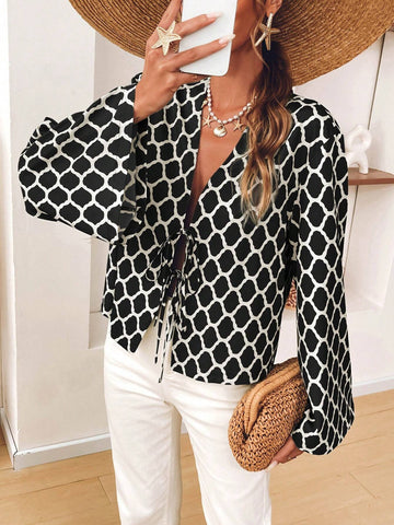 VCAY Women's Holiday Loose-Fitting Regular Simple Daily Wear Long Sleeve Shirt, Fall Women Clothes