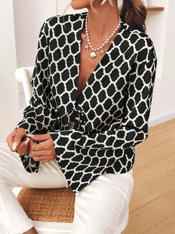 VCAY Women's Holiday Loose-Fitting Regular Simple Daily Wear Long Sleeve Shirt, Fall Women Clothes