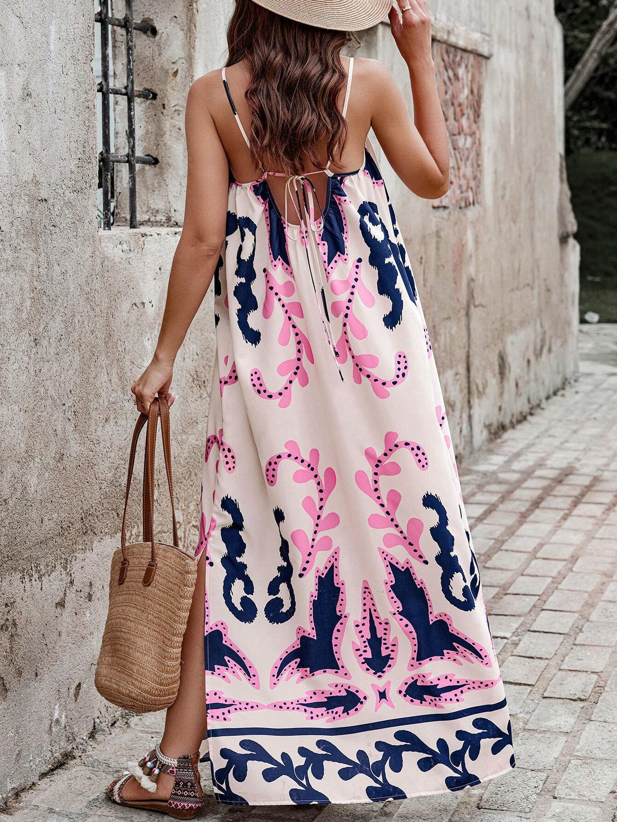 Women's Holiday Random Plant Printed Long Casual Casual Strappy Dress