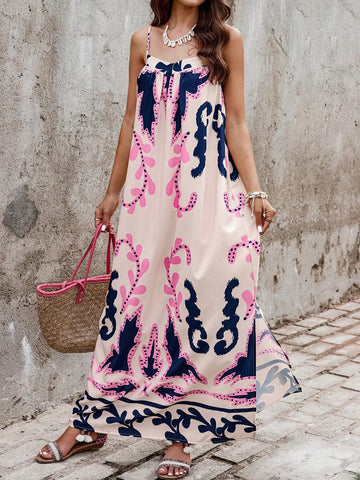 Women's Holiday Random Plant Printed Long Casual Casual Strappy Dress