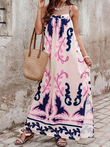 Women's Holiday Random Plant Printed Long Casual Casual Strappy Dress