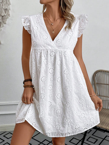 Women's Hollow Out Embroidered V-Neck Dress