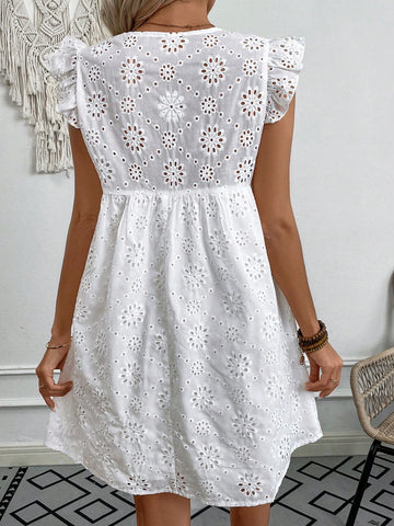 Women's Hollow Out Embroidered V-Neck Dress