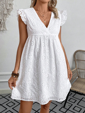 Women's Hollow Out Embroidered V-Neck Dress