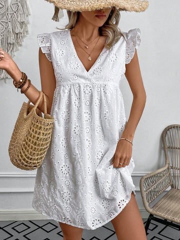 Women's Hollow Out Embroidered V-Neck Dress