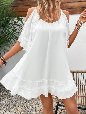 Women's Hollow Out Shoulder Bell Sleeve Dress