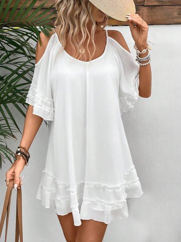 Women's Hollow Out Shoulder Bell Sleeve Dress