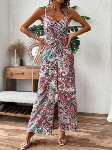 Women's Jumpsuit With Cashew Print Camisole Straps