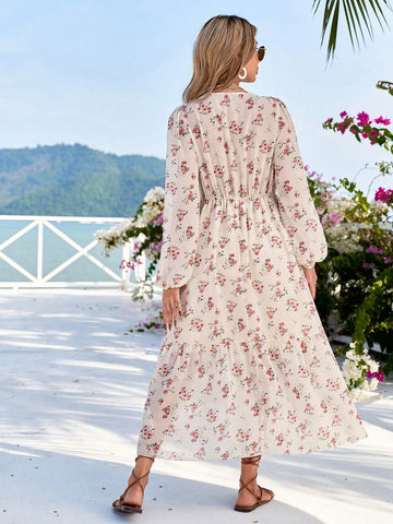 Women's Lantern Sleeve Floral Print Dress