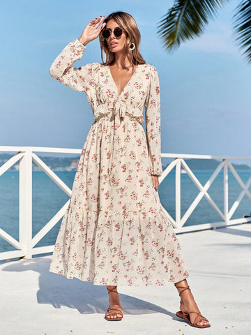 Women's Lantern Sleeve Floral Print Dress