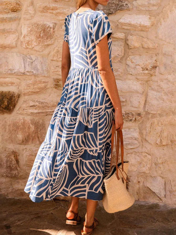 Women's Long Geometric Pattern Layered Tiered Dress