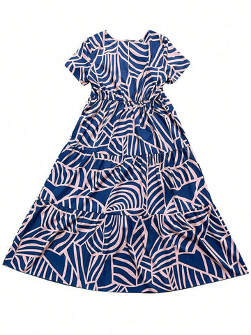 Women's Long Geometric Pattern Layered Tiered Dress