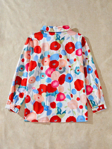 VCAY Women's Loose Floral Printed Long Sleeve Casual Shirt, Spring/Summer