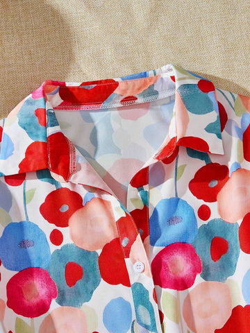 VCAY Women's Loose Floral Printed Long Sleeve Casual Shirt, Spring/Summer