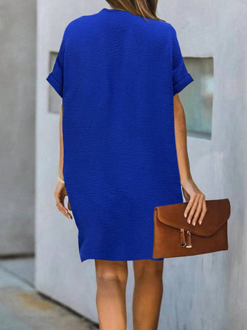 Women's Loose Straight Bat Sleeve V-Neck Dress