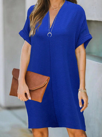 Women's Loose Straight Bat Sleeve V-Neck Dress