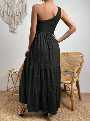 Women's One Shoulder Sleeveless Slim Fit Maxi Dress With Slit Detail