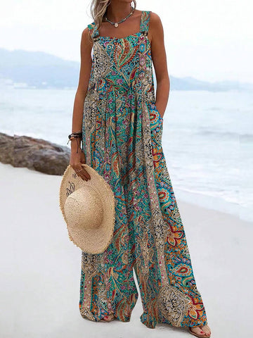Women's Paisley Printed Beach Style Jumpsuit For Summer Vacation