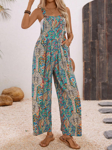 Women's Paisley Printed Beach Style Jumpsuit For Summer Vacation