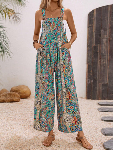 Women's Paisley Printed Beach Style Jumpsuit For Summer Vacation