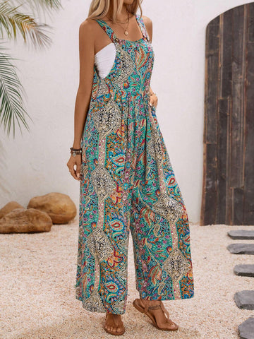 Women's Paisley Printed Beach Style Jumpsuit For Summer Vacation
