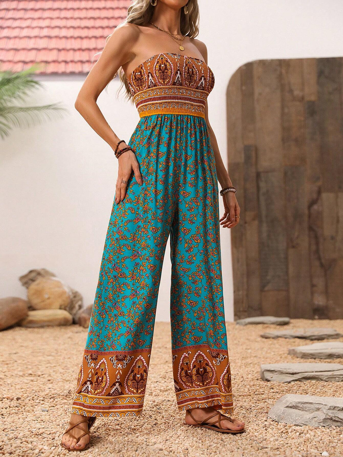 Women's Plant Print Wrap Jumpsuit