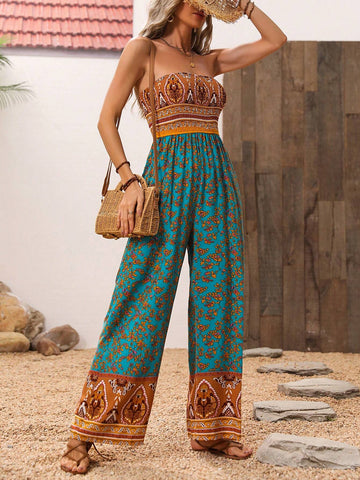 Women's Plant Print Wrap Jumpsuit