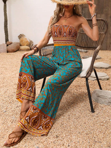 Women's Plant Print Wrap Jumpsuit