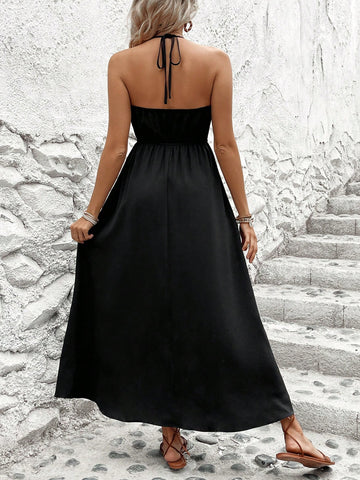 Women's Positioning Embroidery Halter Neck Dress