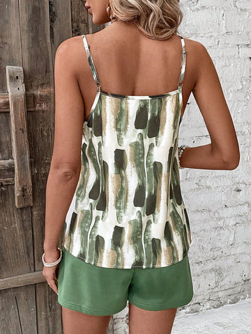 Women's Printed Camisole Tank Top & Shorts Set For Vacation