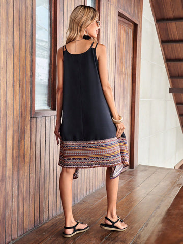 Women's Printed Irregular Hem Spaghetti Strap Dress