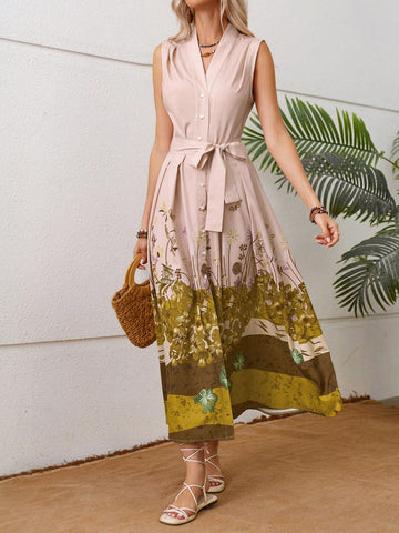 Women's Printed Sleeveless Maxi Dress