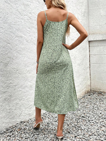 Women's Printed V-Neck Slit Casual Summer Holiday Dress