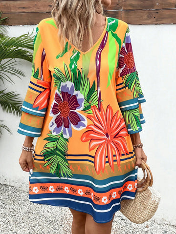 Women's Random Colorful Printed Simple Daily Dress