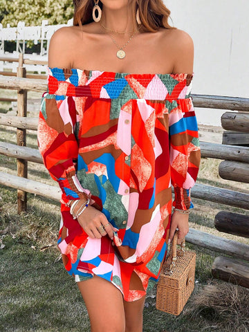Women's Random Print One Shoulder Front Button Bodycon Dress