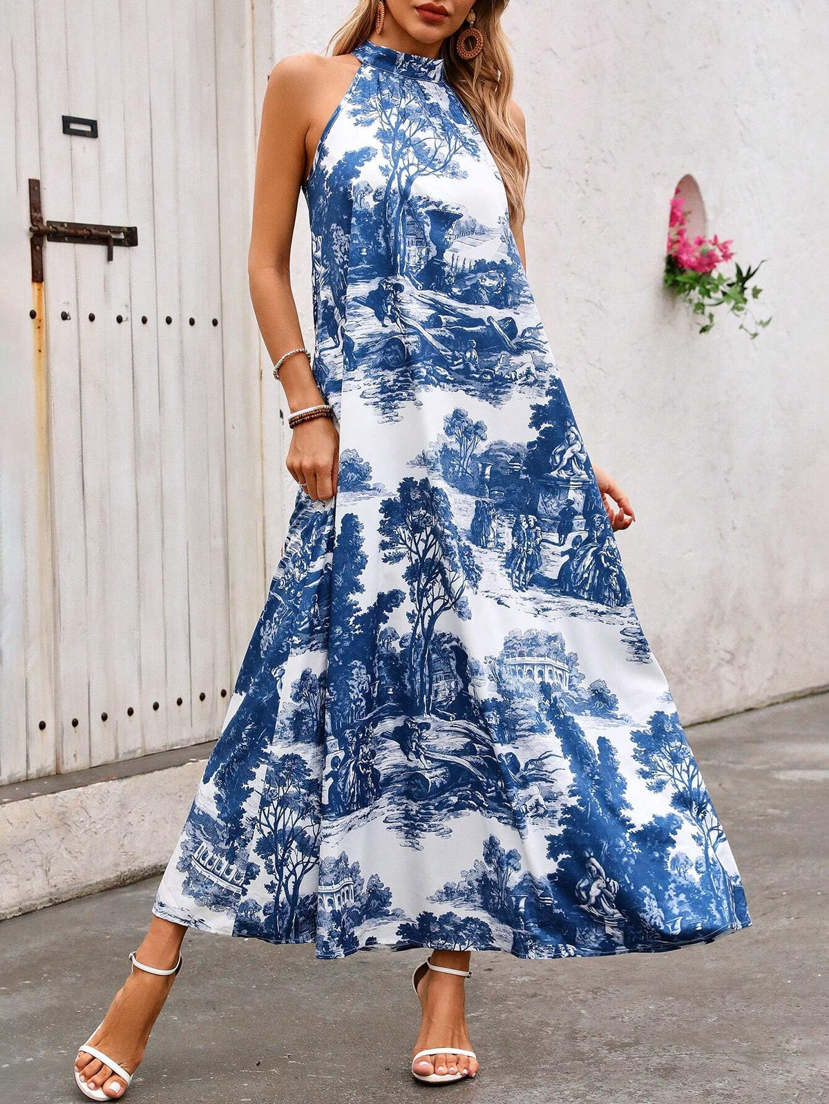 Women's Random Printed Open Shoulder Simple Daily Dress